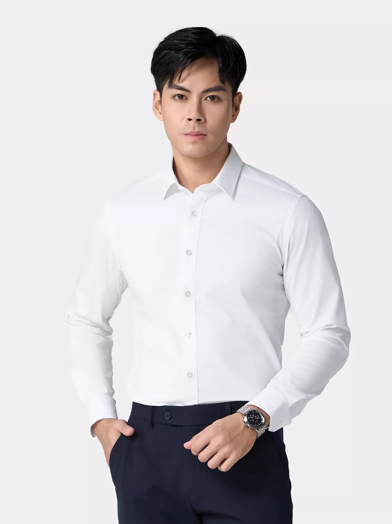 Áo Sơ Mi Nam Dài Tay Màu Trắng Họa Tiết 5S Fashion Slimfit ASM24037
