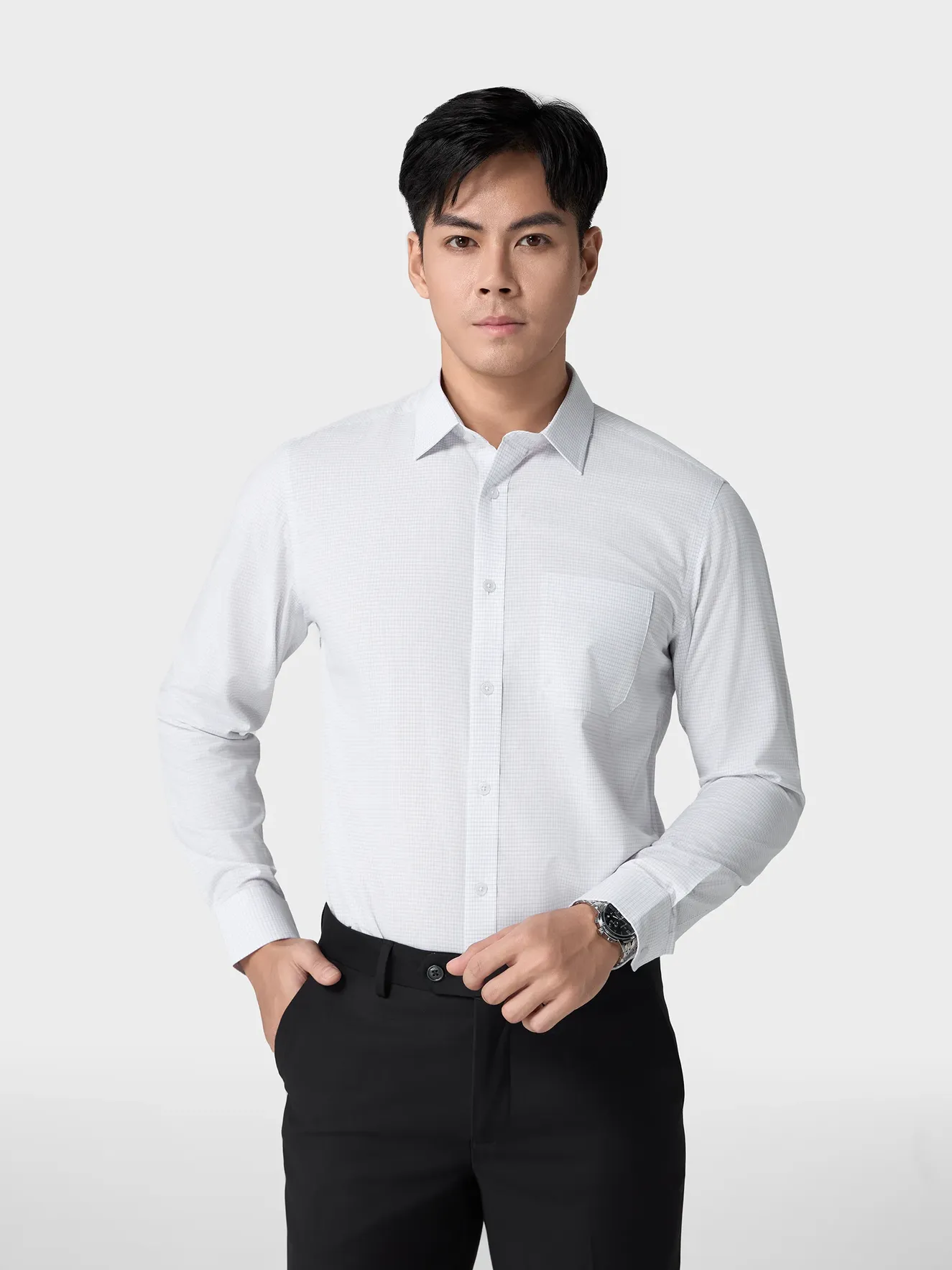 Áo Sơ Mi Nam Dài Tay Kẻ Ô 5S Fashion Có Túi Ngực ASM24060