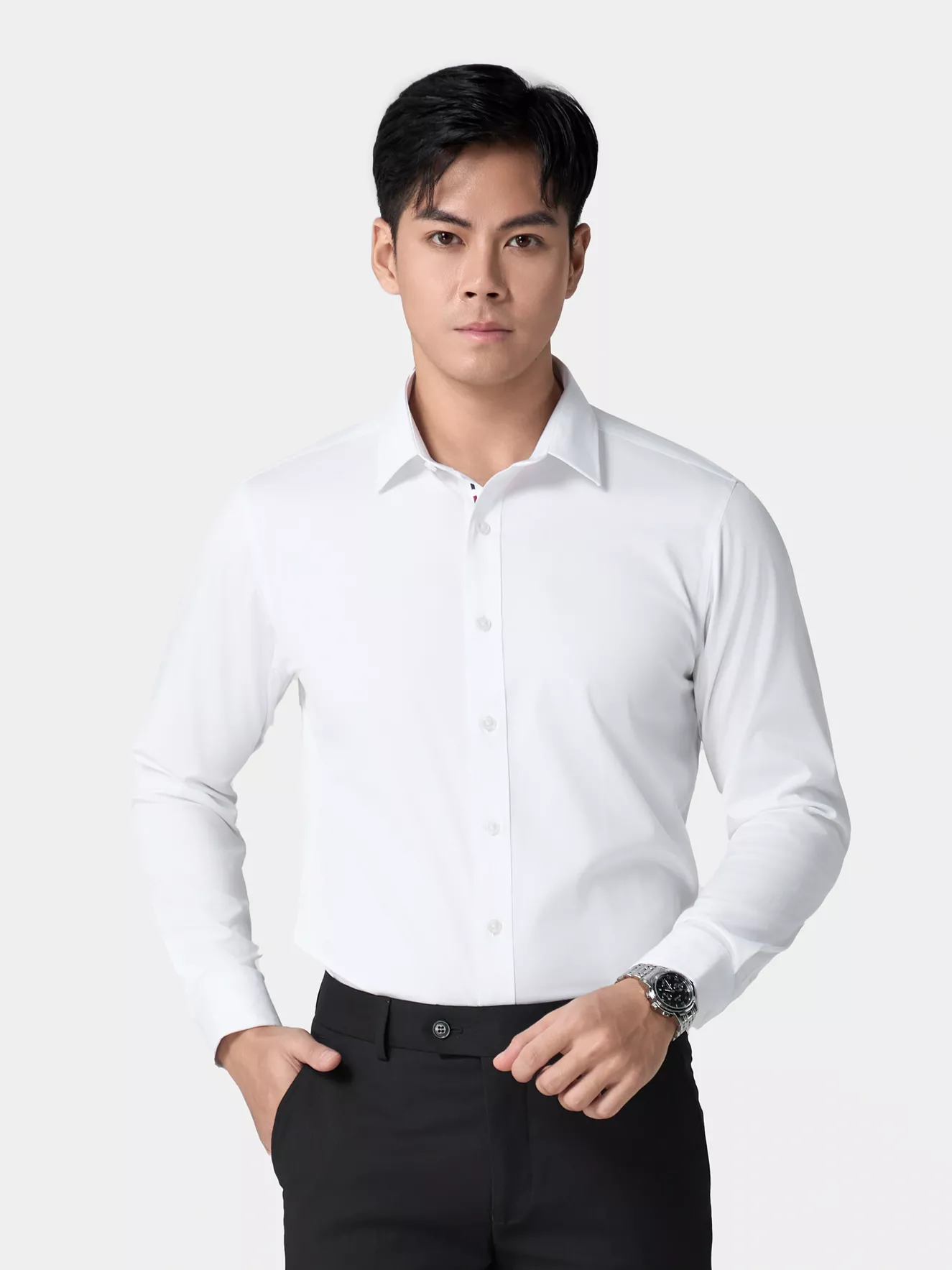 Áo Sơ Mi Nam Dài Tay Màu Trắng Phom Regular ASM24031