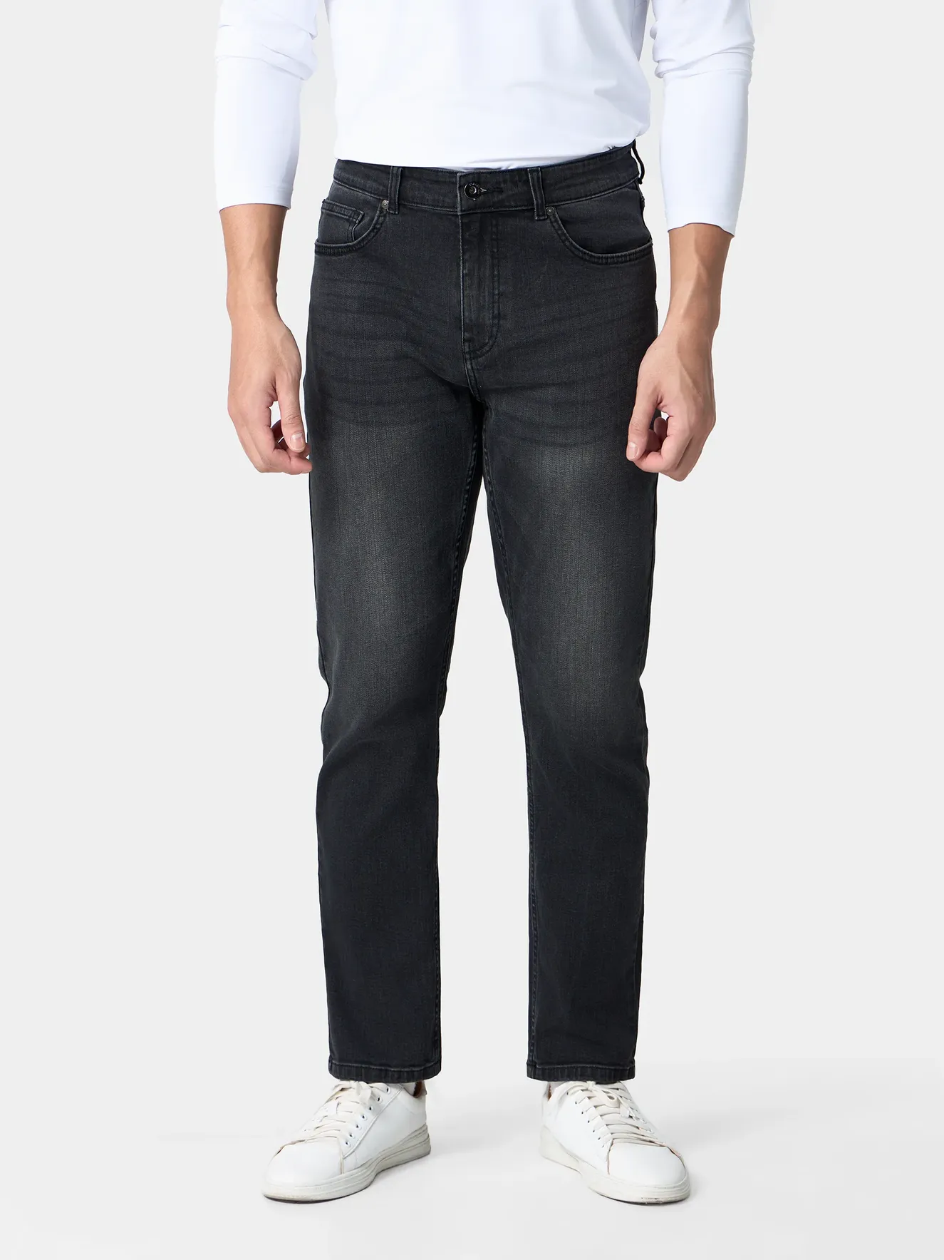 Quần Jean Nam 5S Fashion Màu Ghi Đen Regular QJE24013