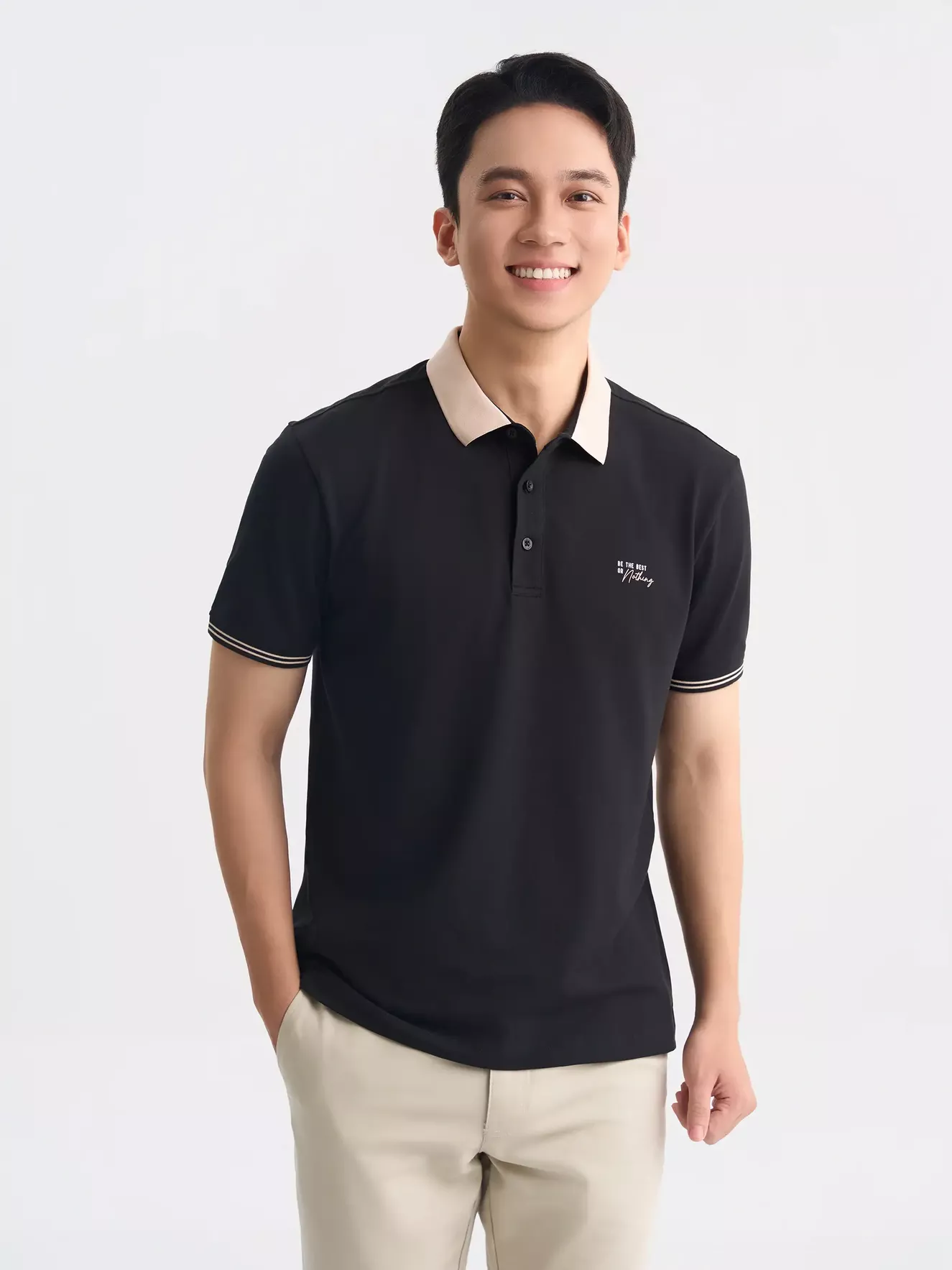 Áo Polo Nam Can Phối In Chữ 5S Fashion Trẻ Trung APC25006