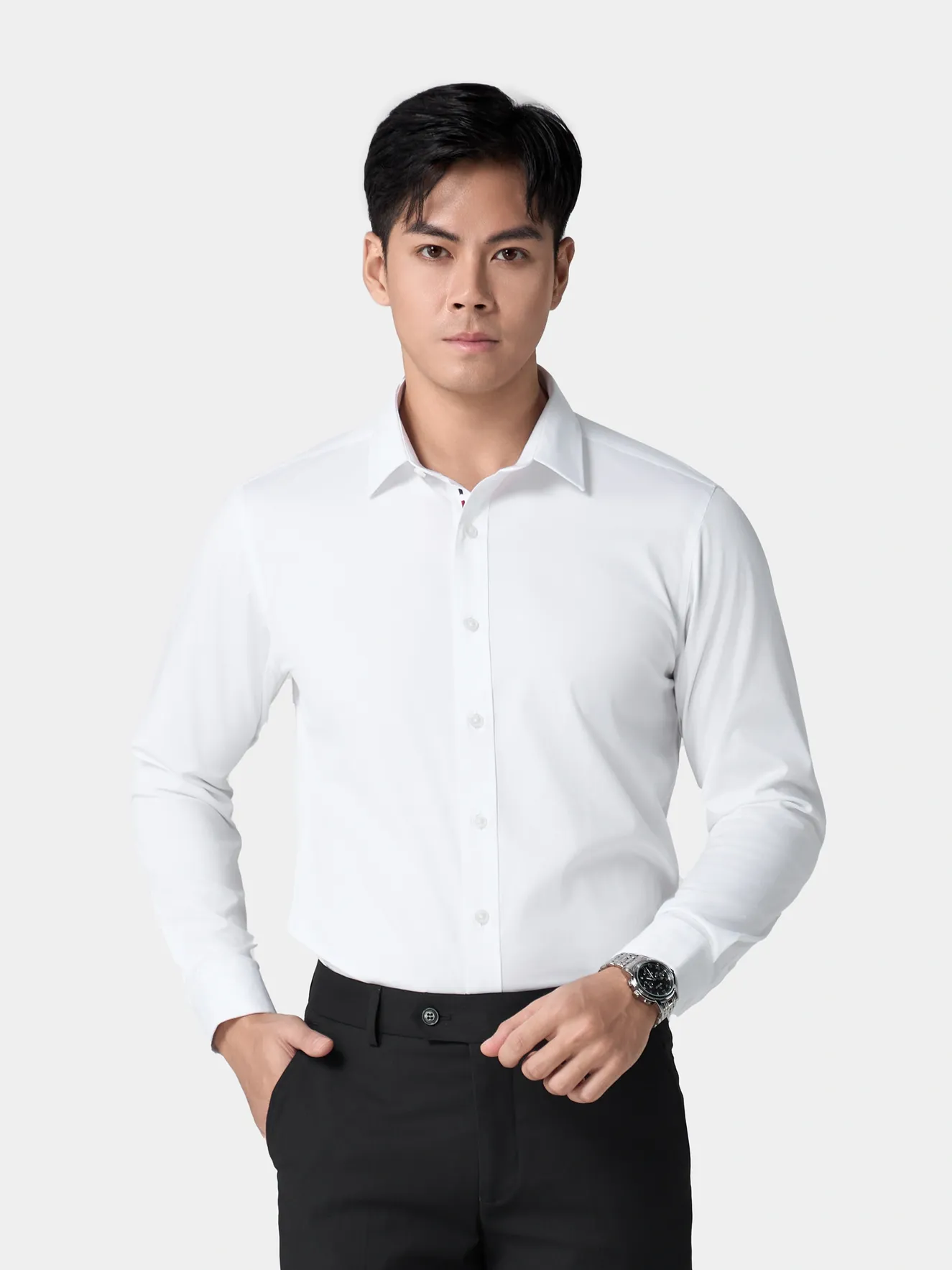 Áo Sơ Mi Nam Dài Tay Màu Trắng 5S Fashion Regular ASM24033