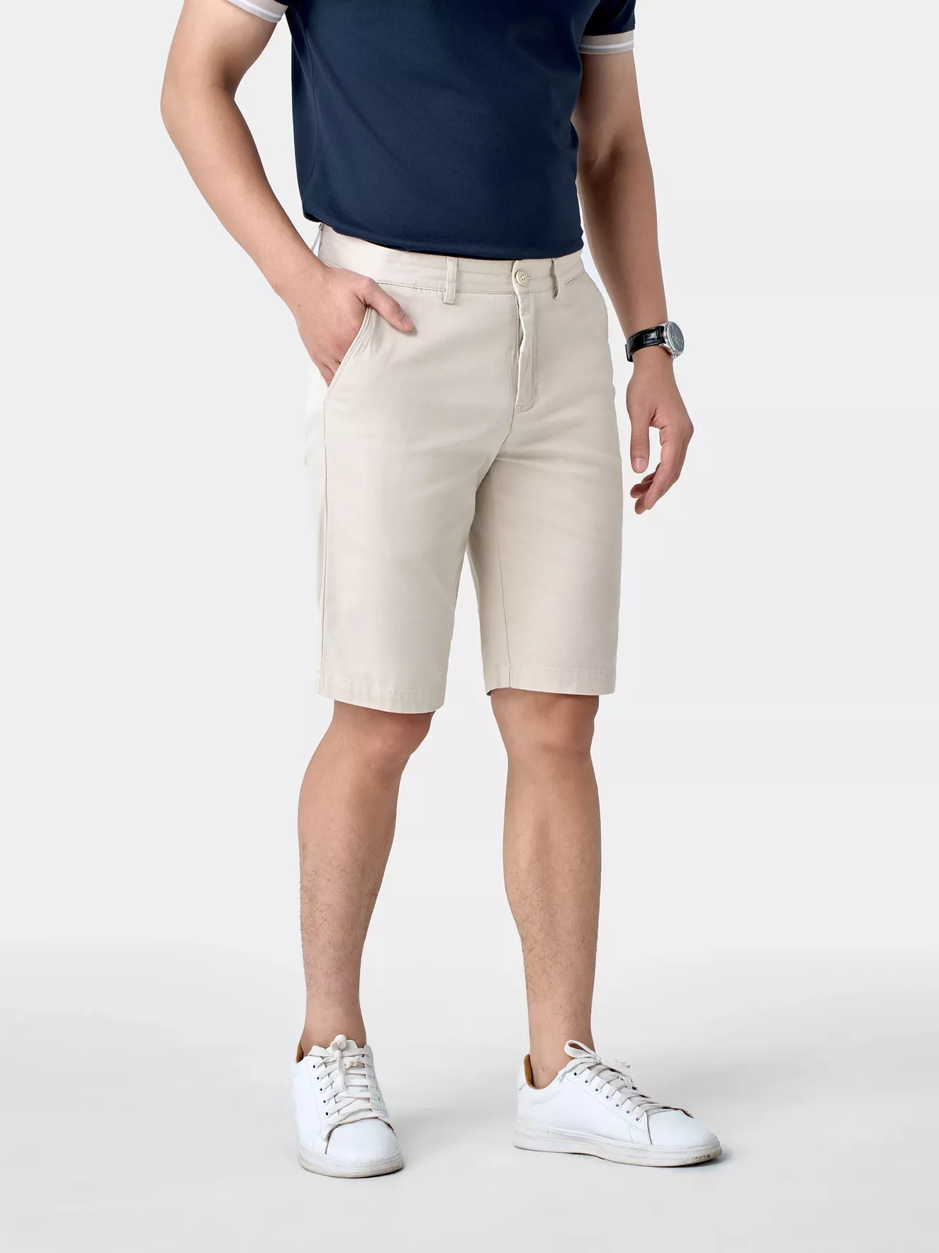 Quần Short Kaki Nam Cotton Trơn Basic Phom Slimfit QSK24021