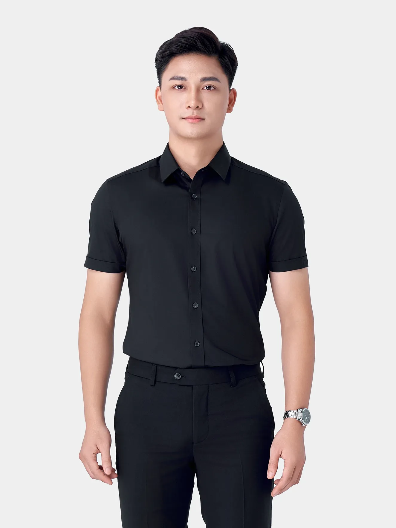 Áo Sơ Mi Nam Ngắn Tay 5S Fashion Màu Đen ASC24006