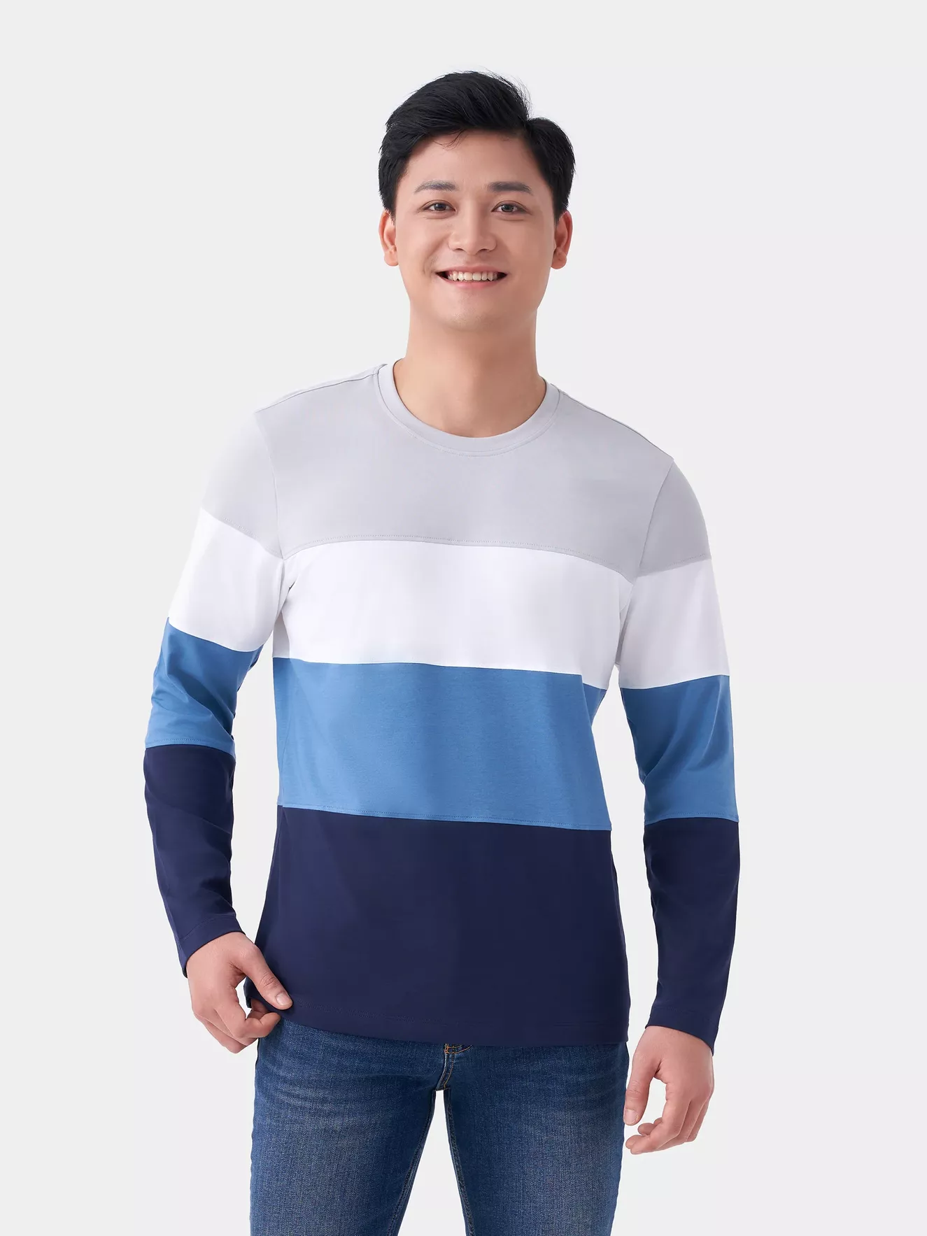 Áo Thun Nam Dài Tay 5S Fashion Sọc Ngang Form Regular Fit ATO23003