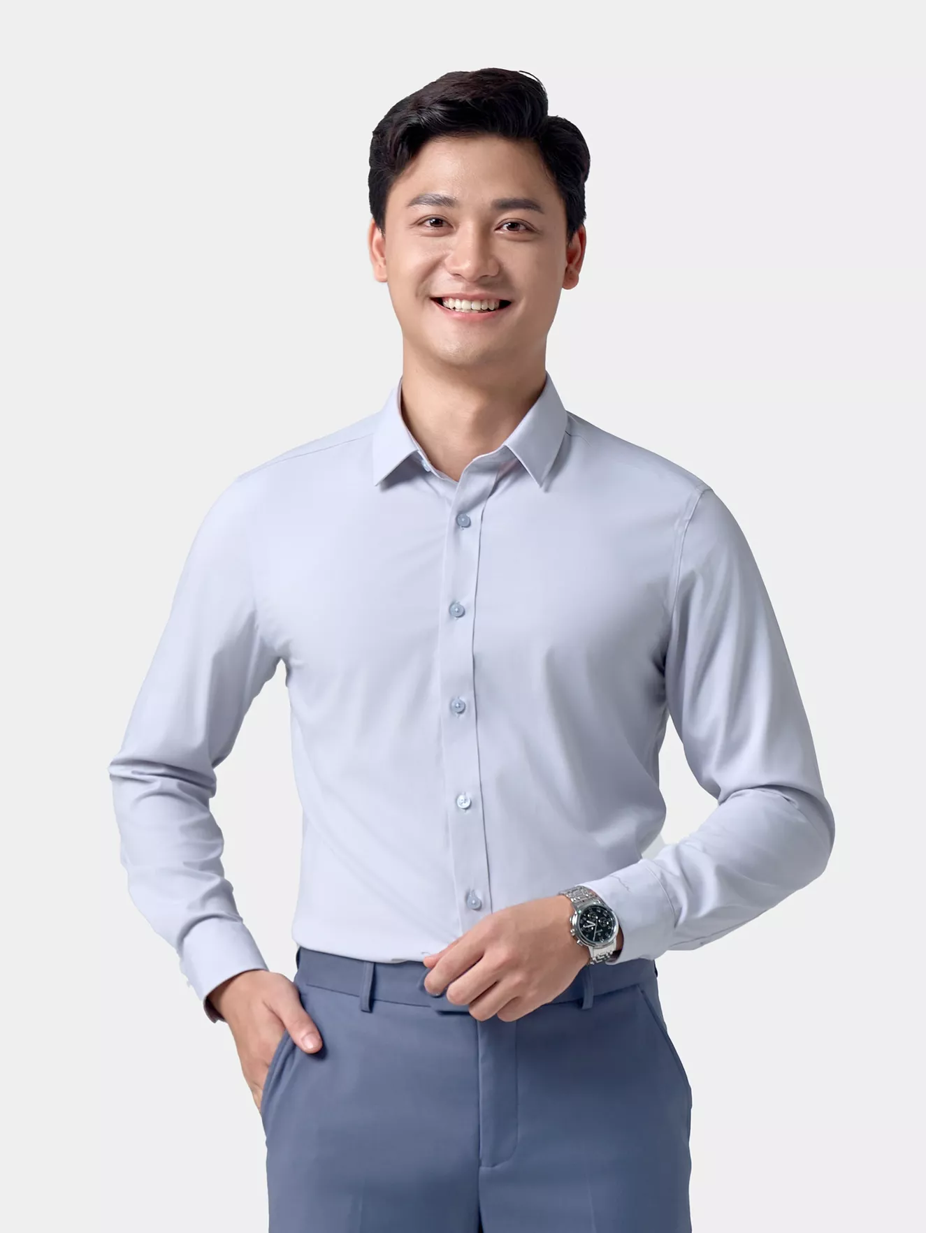 Áo Sơ Mi Nam Dài Tay 5S Fashion Trơn Basic Slimfit ASM24186