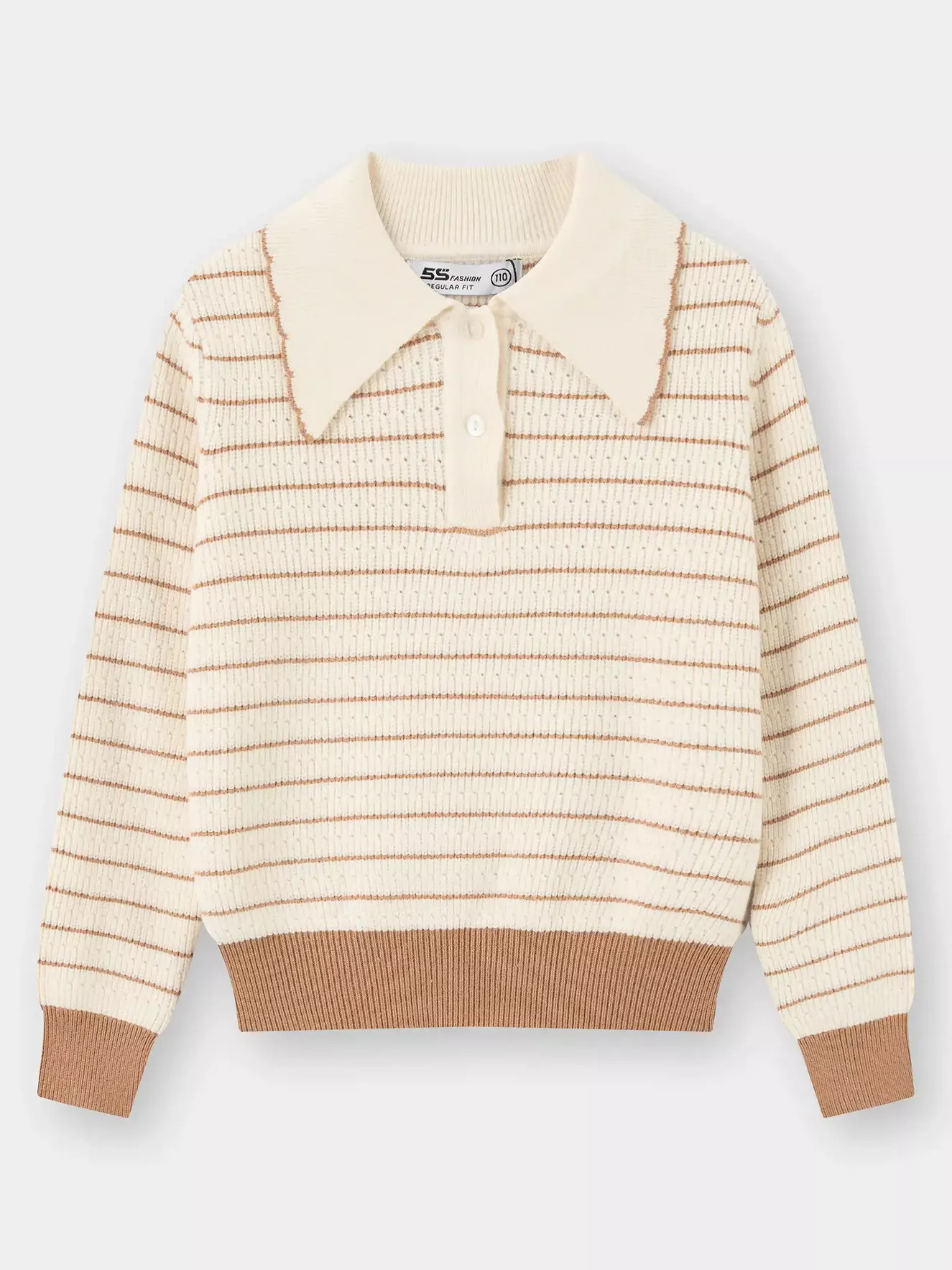 Áo Len Bé Gái 5S Fashion Cổ Bẻ Phối Kẻ Ngang G0ALE25003