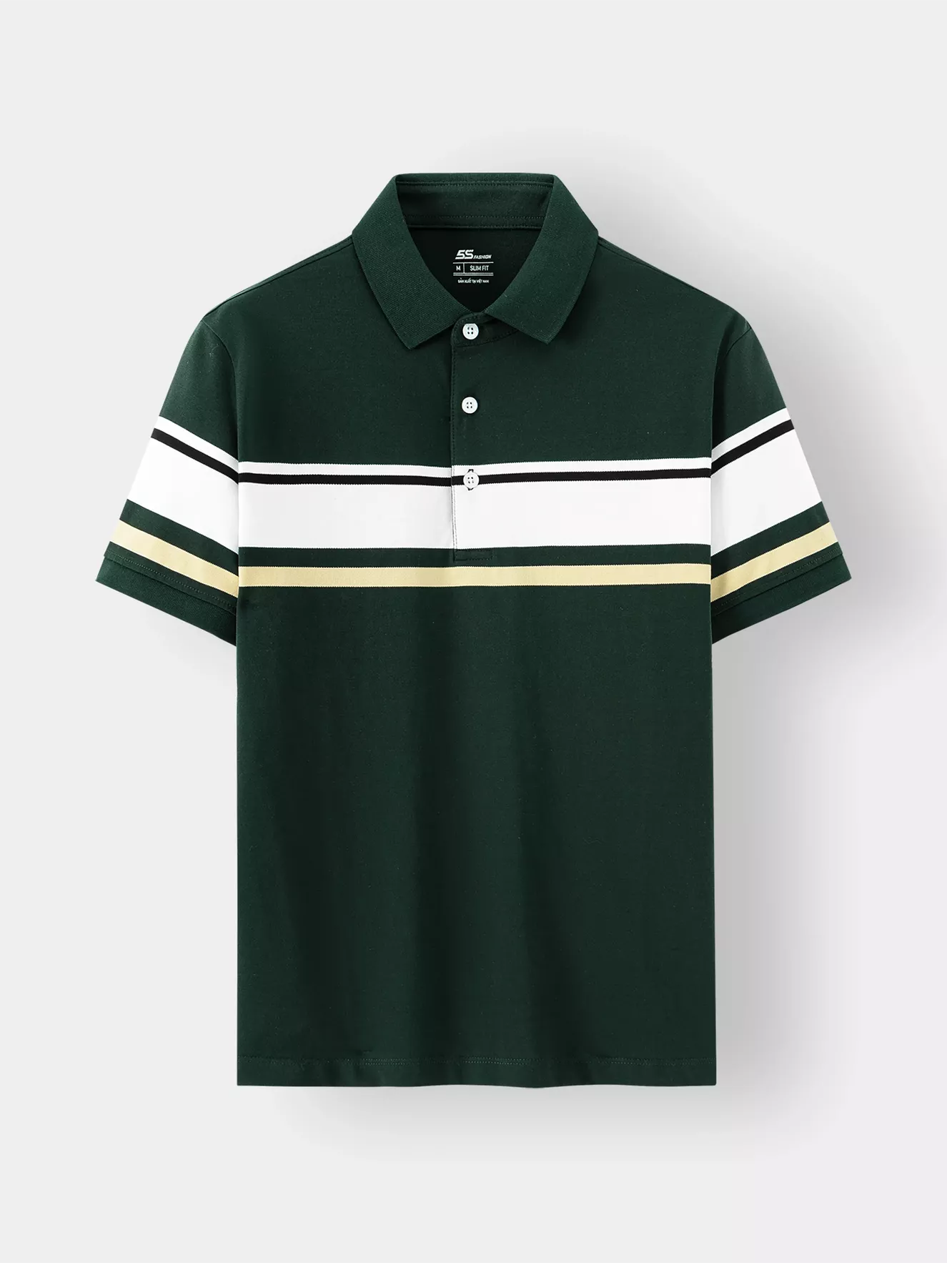 Áo Polo Nam 5S Fashion Can Phối Kẻ Ngang Phom Slimfit APC24054