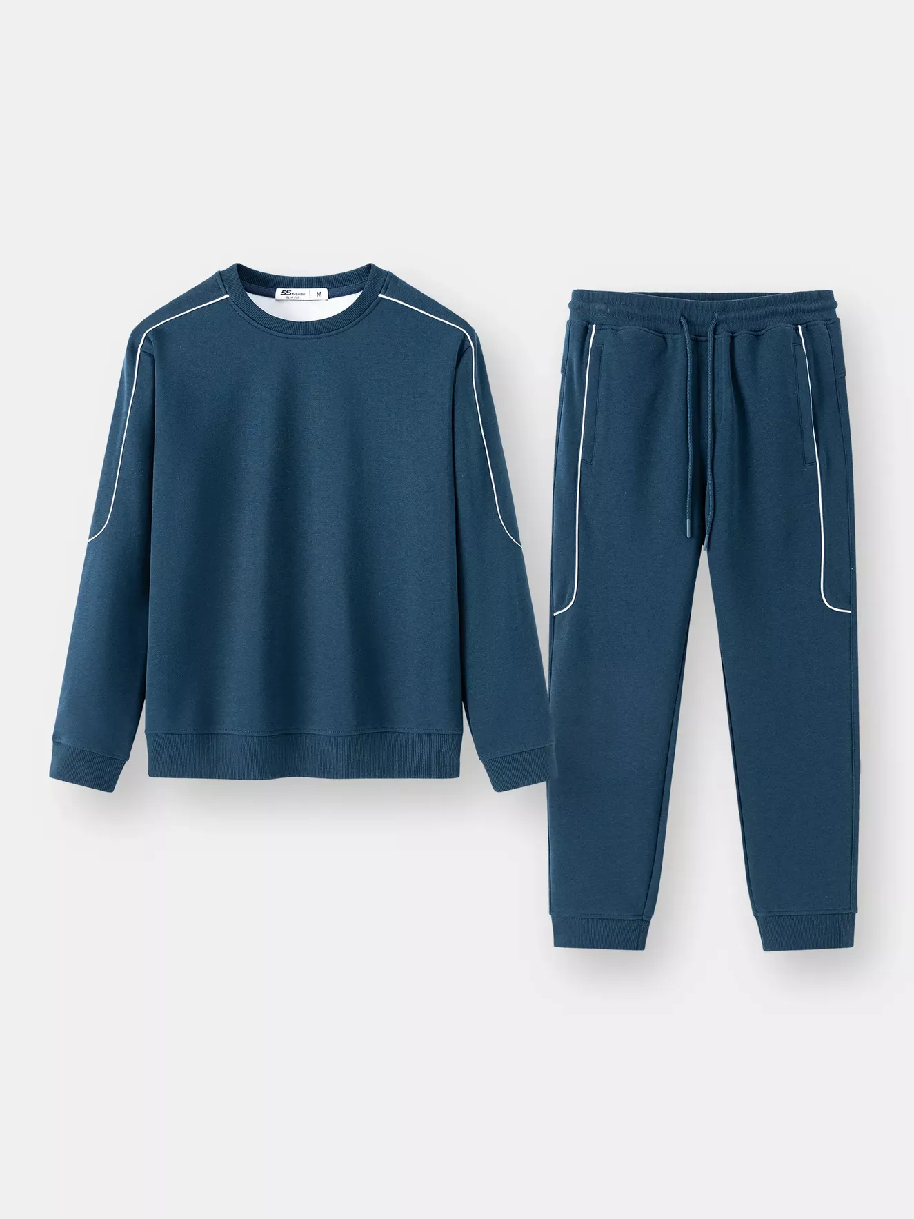 Bộ Nỉ Nam Cổ Tròn 5S Fashion Phối Line Khỏe Khoắn Slimfit BNI24020