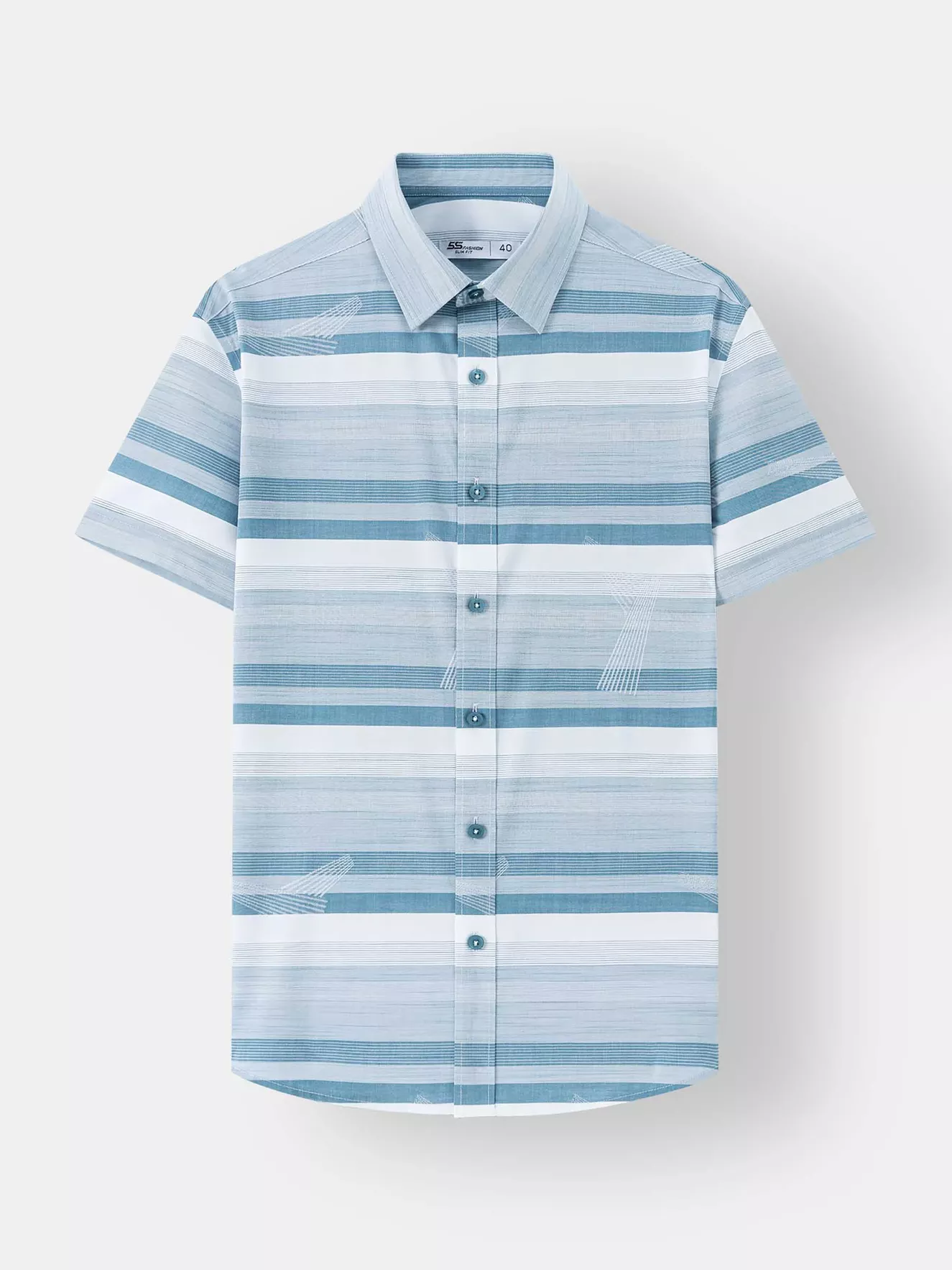 Áo Sơ Mi Nam Ngắn Tay 5S Fashion Xanh Cổ Vịt Kẻ ASC24069