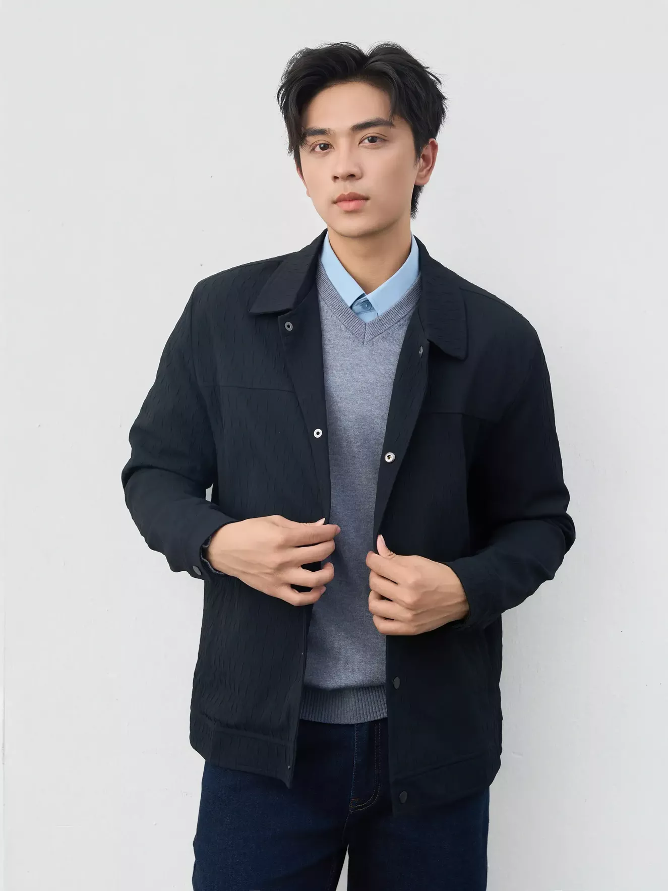 Áo Khoác Thời Trang Nam 5S Fashion Cổ Đức Dệt Hiệu Ứng M0AKH25018