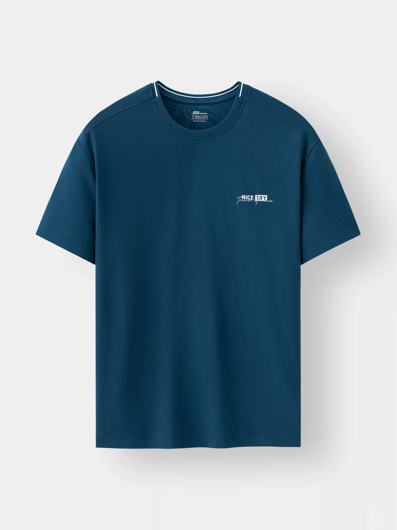 Áo Thun Nam Ngắn Tay 5S Fashion Dệt Bo Cổ Hiệu Ứng ATS25003