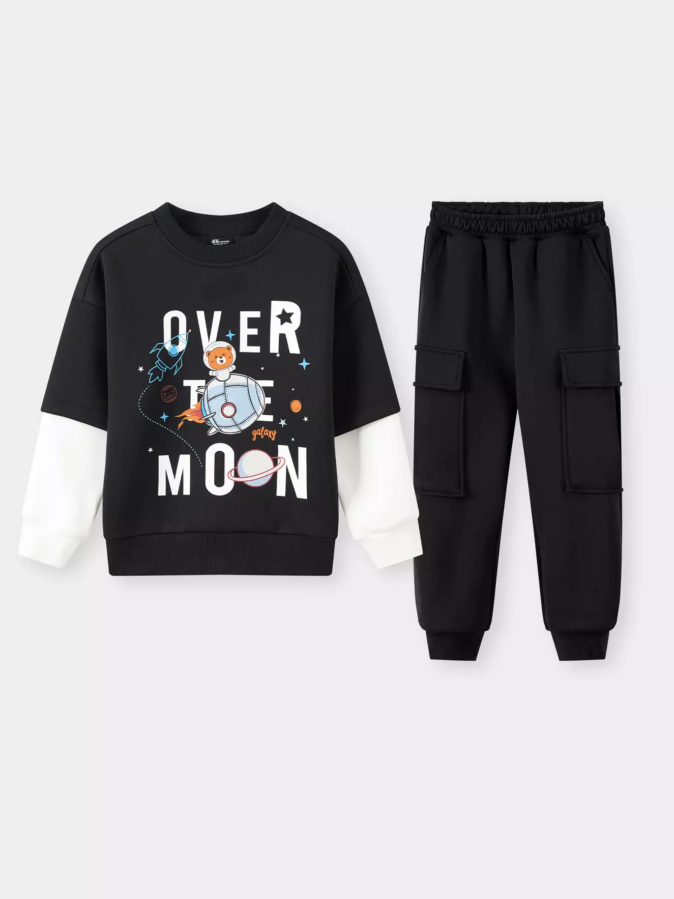 Bộ Nỉ Bé Trai Cổ Tròn 5S Fashion Tay Layer In Nổi Bật BBNI25006