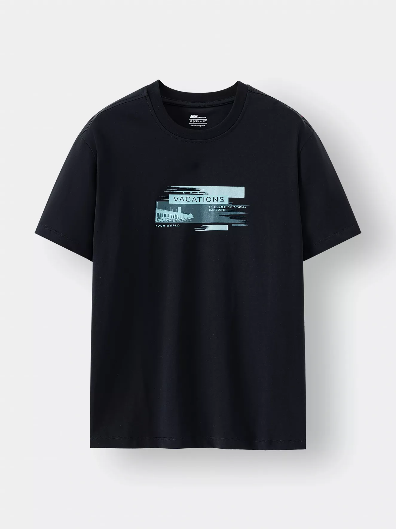 Áo Thun Nam Ngắn Tay In Chữ Phối Hình In Phom Casual ATS24027