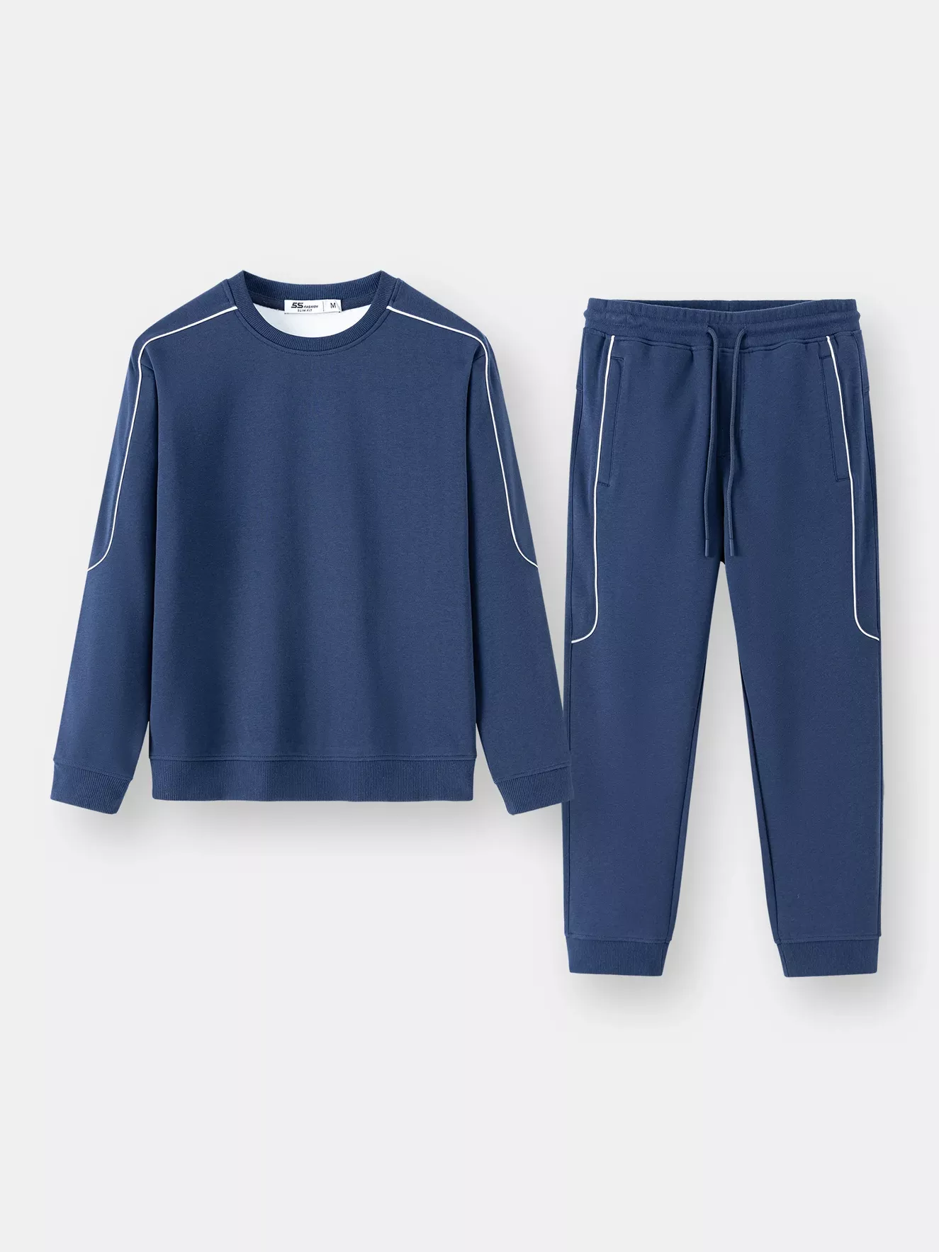 Bộ Nỉ Nam Cổ Tròn 5S Fashion Phối Line Khỏe Khoắn Slimfit BNI24020