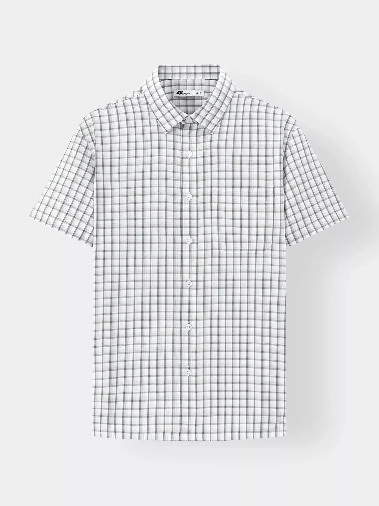 Áo Sơ Mi Nam Ngắn Tay 5S Fashion Trắng Kẻ Ô Có Túi ASC24041