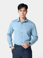 Áo Sơ Mi Nam Màu Xanh Trơn 5S Fashion Phom Regular ASM24028