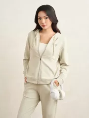 Áo Nỉ Khóa Nữ 5S Fashion Có Mũ In Basic Phom Regular WBAKN25013