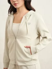 Áo Nỉ Khóa Nữ 5S Fashion Có Mũ In Basic Phom Regular WBAKN25013