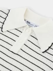 Áo Len Bé Gái 5S Fashion Cổ Bẻ Phối Kẻ Ngang G0ALE25003