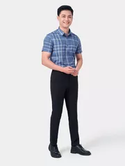 Áo Sơ Mi Nam Ngắn Tay 5S Fashion Màu Xanh Đá Đậm Kẻ ASC24039