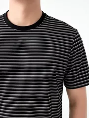 Áo Thun Nam Ngắn Tay 5S Fashion Dệt Kẻ Casual Fit ATS24001