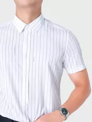 Áo Sơ Mi Nam Ngắn Tay 5S Fashion Trắng Kẻ Dọc ASC24020