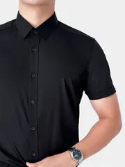 Áo Sơ Mi Nam Ngắn Tay 5S Fashion Màu Đen ASC24006