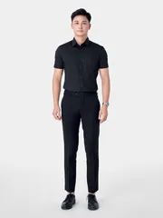 Áo Sơ Mi Nam Ngắn Tay 5S Fashion Màu Đen ASC24006