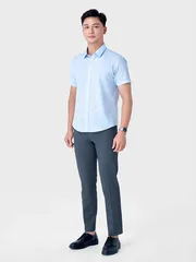 Áo Sơ Mi Nam Ngắn Tay 5S Fashion Xanh Da Trời ASC24011 