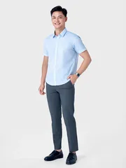 Áo Sơ Mi Nam Ngắn Tay 5S Fashion Xanh Da Trời ASC24011 