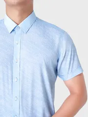 Áo Sơ Mi Nam Ngắn Tay 5S Fashion Xanh Da Trời ASC24011 