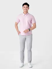Áo Sơ Mi Nam Ngắn Tay 5S Fashion Màu Hồng Casual ASC24009