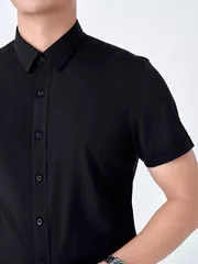 Áo Sơ Mi Nam Ngắn Tay 5S Fashion Màu Đen ASC24045