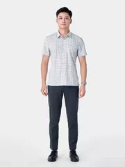 Áo Sơ Mi Nam Ngắn Tay 5S Fashion Trắng Kẻ Ô Có Túi ASC24041