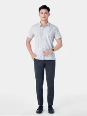 Áo Sơ Mi Nam Ngắn Tay 5S Fashion Trắng Kẻ Ô Có Túi ASC24041