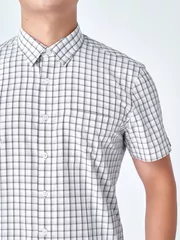Áo Sơ Mi Nam Ngắn Tay 5S Fashion Trắng Kẻ Ô Có Túi ASC24041