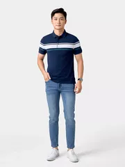 Áo Polo Nam 5S Fashion Can Phối Kẻ Ngang Phom Slimfit APC24054