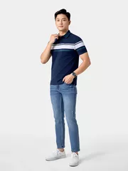 Áo Polo Nam 5S Fashion Can Phối Kẻ Ngang Phom Slimfit APC24054