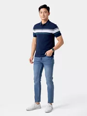 Áo Polo Nam 5S Fashion Can Phối Kẻ Ngang Phom Slimfit APC24054