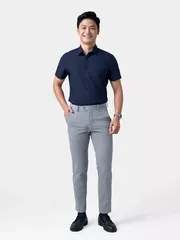 Áo Sơ Mi Nam Ngắn Tay 5S Fashion Màu Tím Than Trơn Slimfit ASC24007