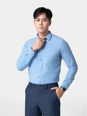 Áo Sơ Mi Nam Dài Tay Màu Xanh 5S Fashion Slimfit ASM24035