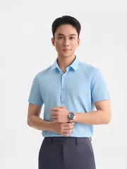 Áo Sơ Mi Nam Ngắn Tay 5S Fashion Dệt Kẻ Ngang Slimfit ASC25061