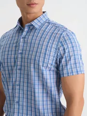 Áo Sơ Mi Nam Ngắn Tay 5S Fashion Kẻ Ô Phối Màu Phom Smarfit ASC25013