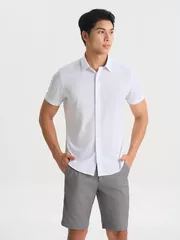 Áo Sơ Mi Nam Ngắn Tay 5S Fashion Họa Tiết Màu Trắng Slimfit ASC25034