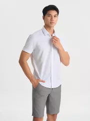Áo Sơ Mi Nam Ngắn Tay 5S Fashion Họa Tiết Màu Trắng Slimfit ASC25034