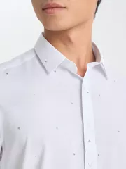 Áo Sơ Mi Nam Ngắn Tay 5S Fashion Họa Tiết Màu Trắng Slimfit ASC25034
