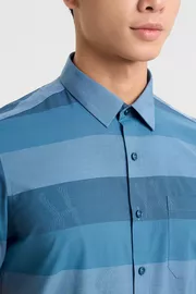 Áo Sơ Mi Nam Ngắn Tay 5S Fashion Kẻ Ngang Smart Fit ASC25021