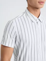 Áo Sơ Mi Nam Dệt Kim Vải Co Giãn 5S Fashion Kẻ Sọc ASC25024