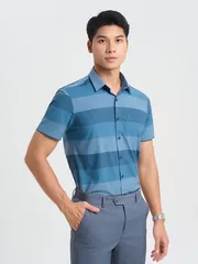 Áo Sơ Mi Nam Ngắn Tay 5S Fashion Kẻ Ngang Smart Fit ASC25021
